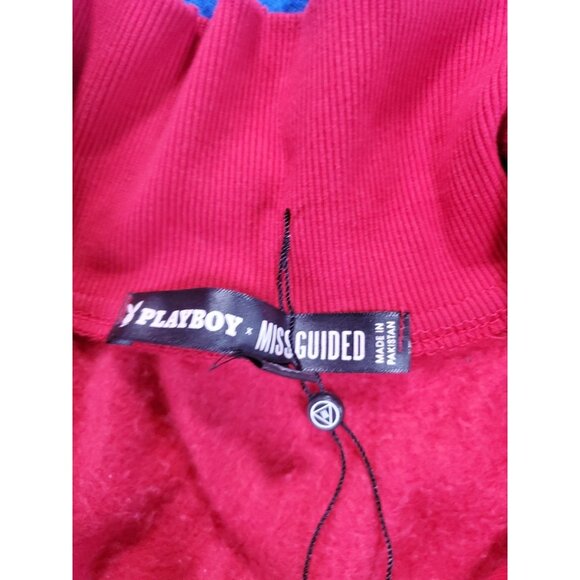 Playboy x Missguided Sweatshirt Size 6 Red Fleece Oversized Embroidered 1/4 Zip - Picture 12 of 16